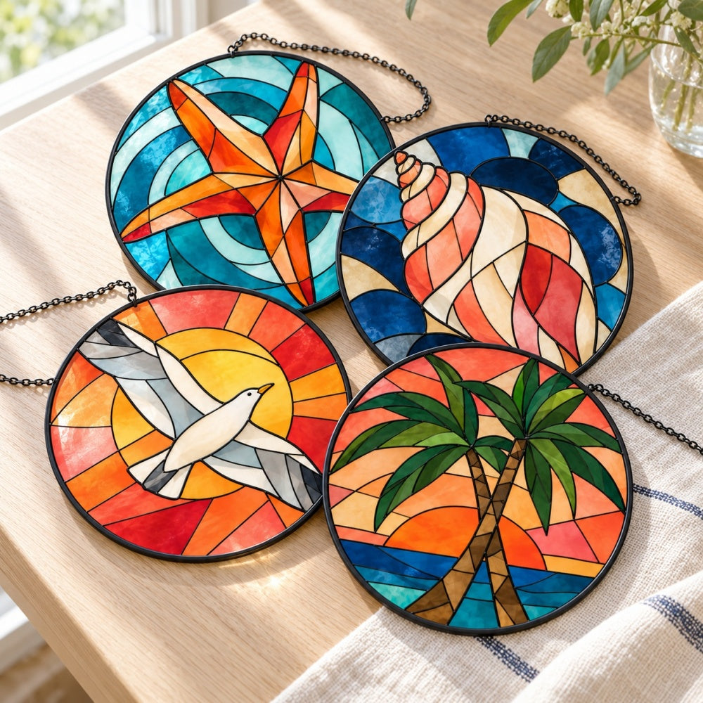 Stained Glass Suncatcher Set of 4 - Coastal Holiday