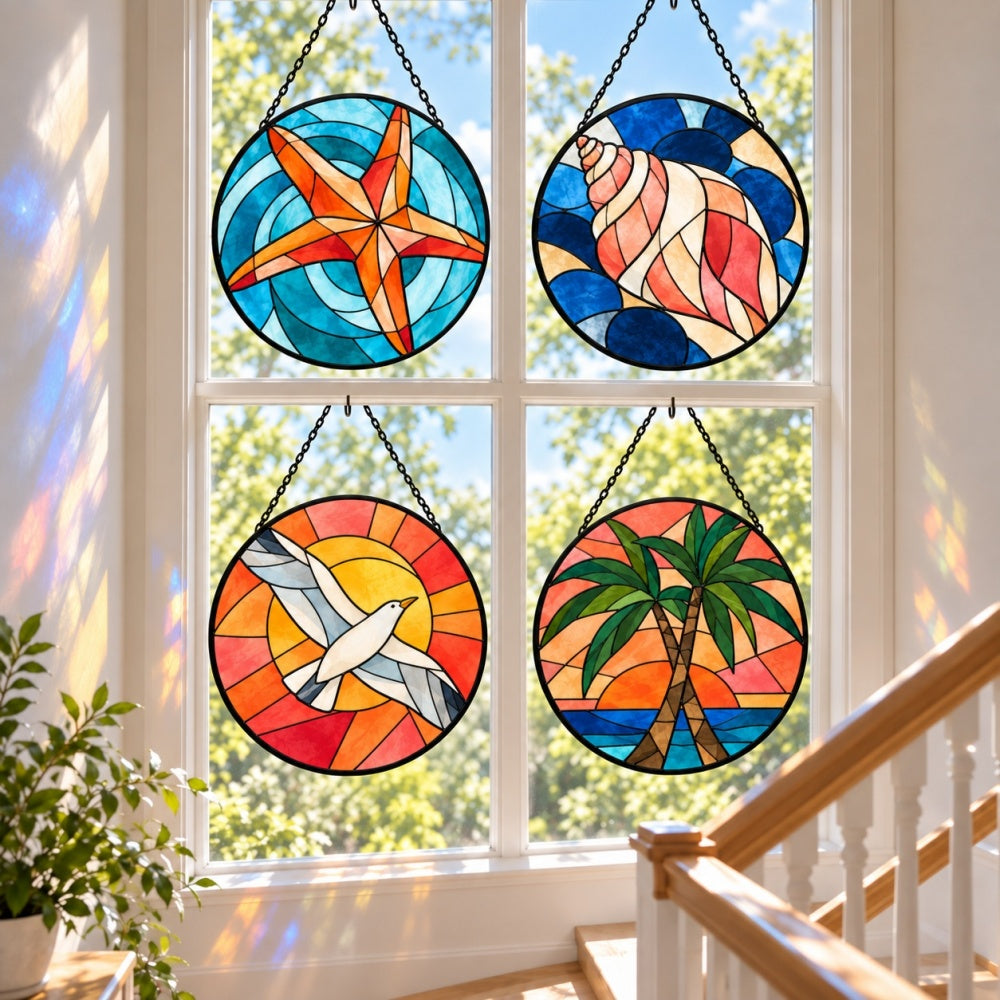 Stained Glass Suncatcher Set of 4 - Coastal Holiday