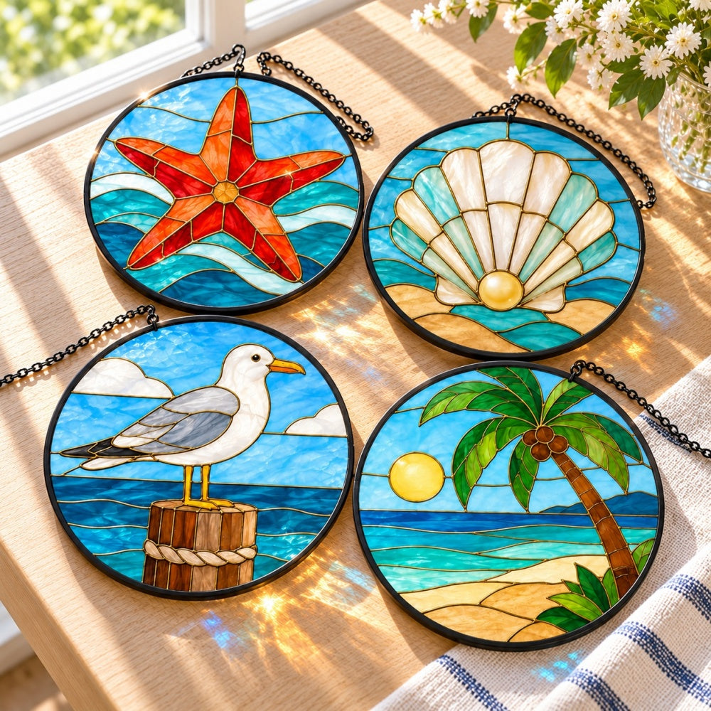 Stained Glass Suncatcher Set of 4 - Coastal Paradise
