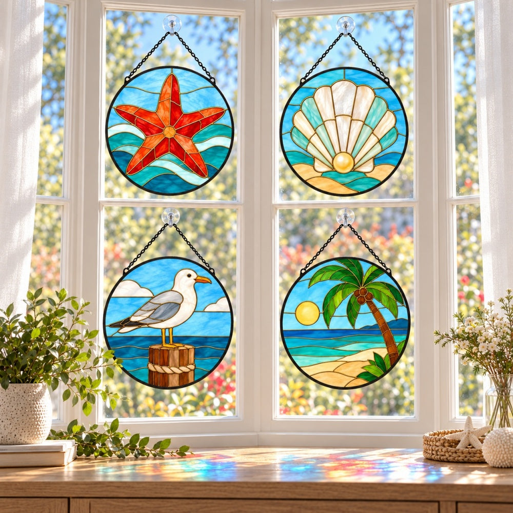 Stained Glass Suncatcher Set of 4 - Coastal Paradise