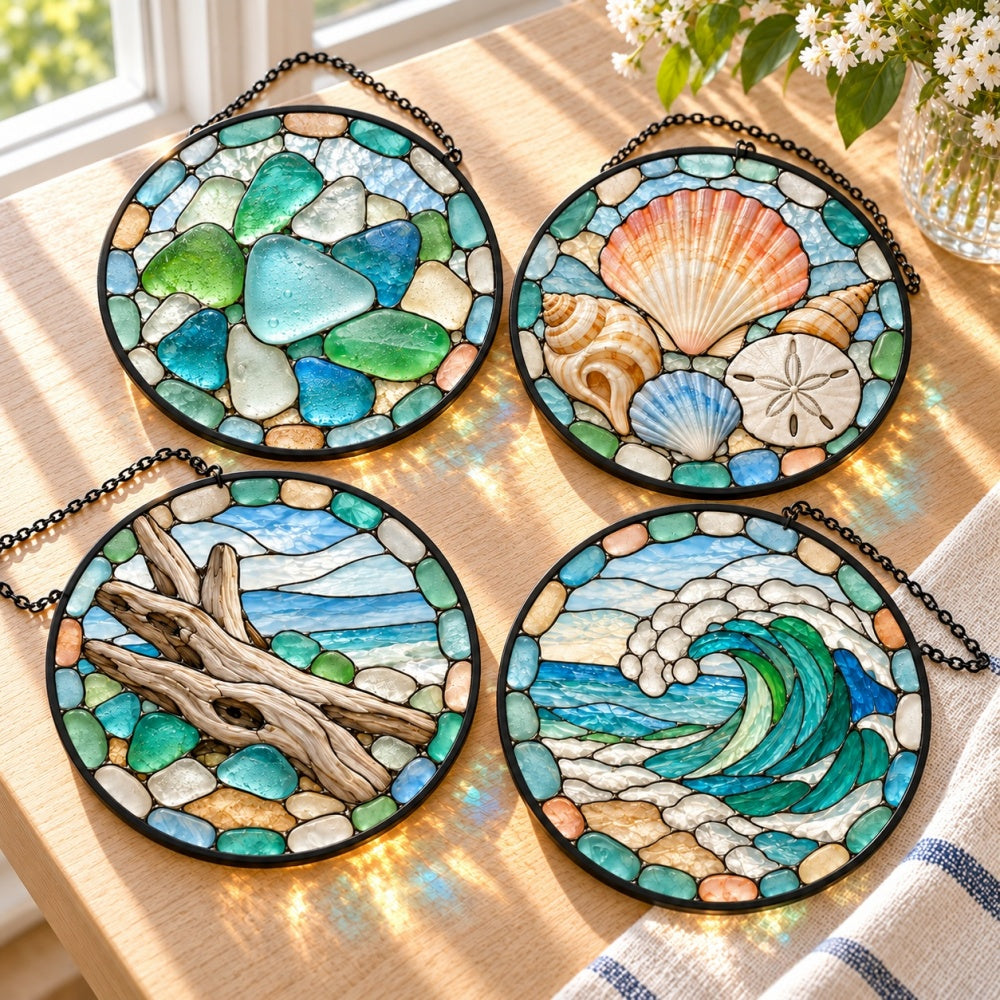Stained Glass Suncatcher Set of 4 - Collected Sea Glass Coast