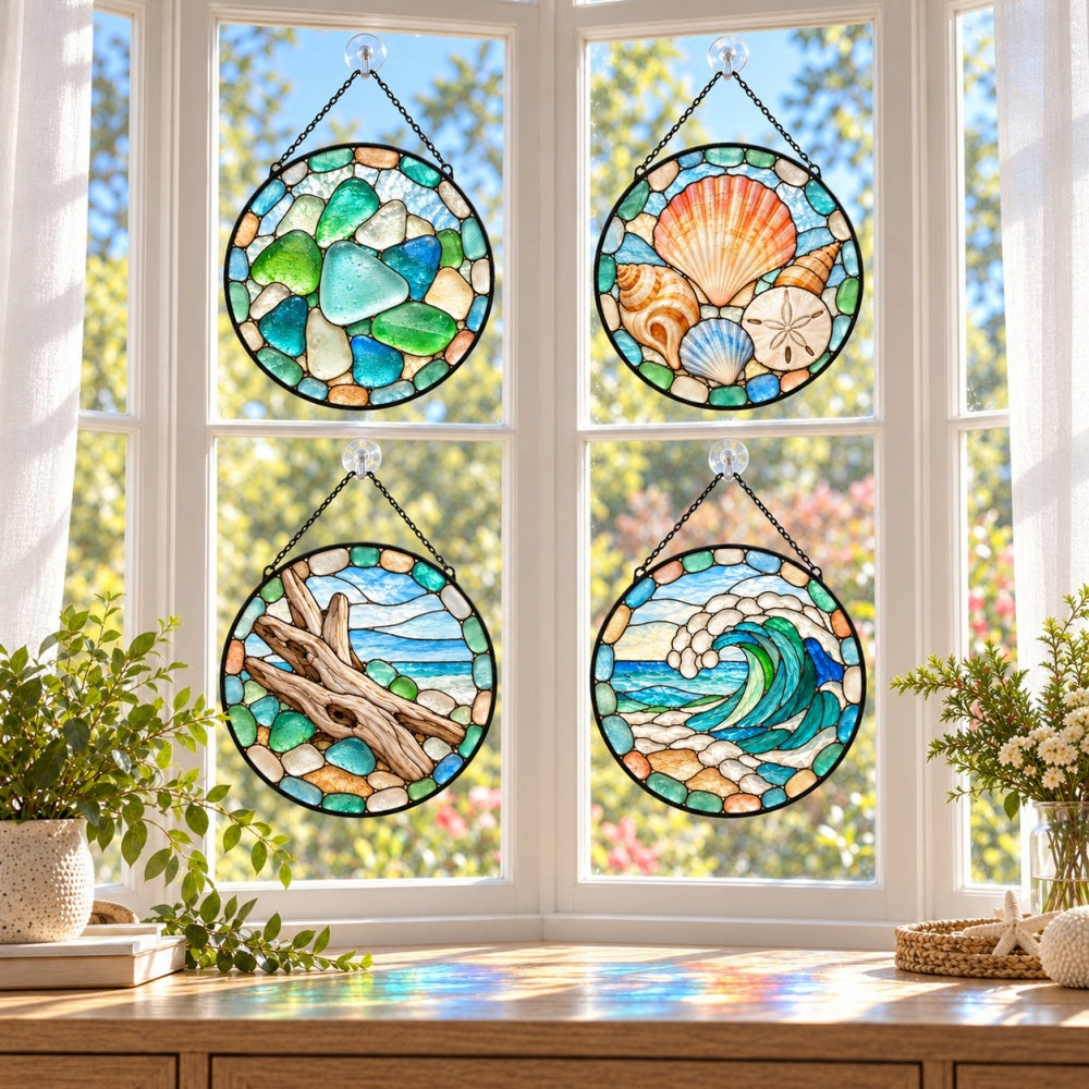 Stained Glass Suncatcher Set of 4 - Collected Sea Glass Coast