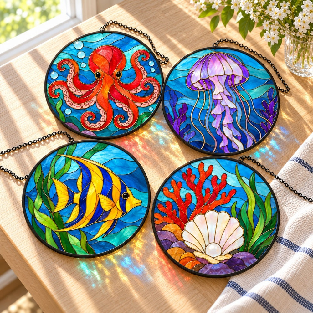 Stained Glass Suncatcher Set of 4 - Colorful Undersea World