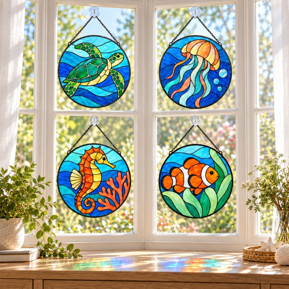 Stained Glass Suncatcher Set of 4 - Coral Reef Gardens