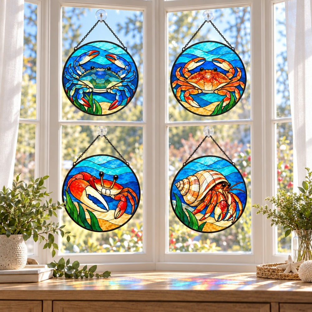 Stained Glass Suncatcher Set of 4 - Crab Family