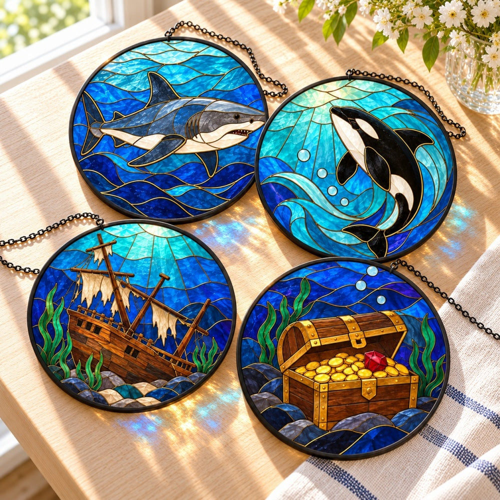 Stained Glass Suncatcher Set of 4 - Deep Sea Adventure