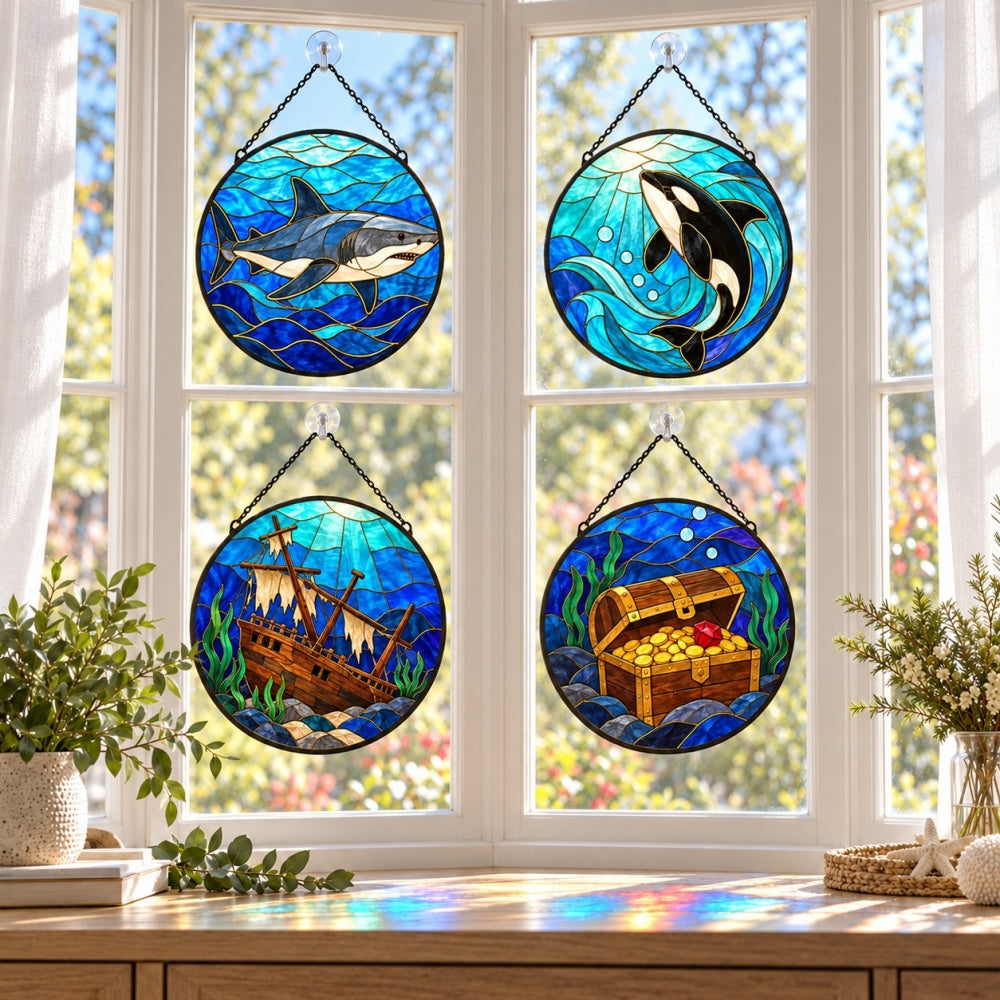 Stained Glass Suncatcher Set of 4 - Deep Sea Adventure