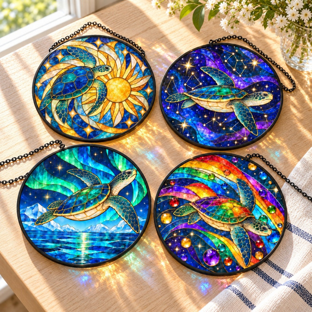 Stained Glass Suncatcher Set of 4 - Dreamy Starry-Sea Turtle