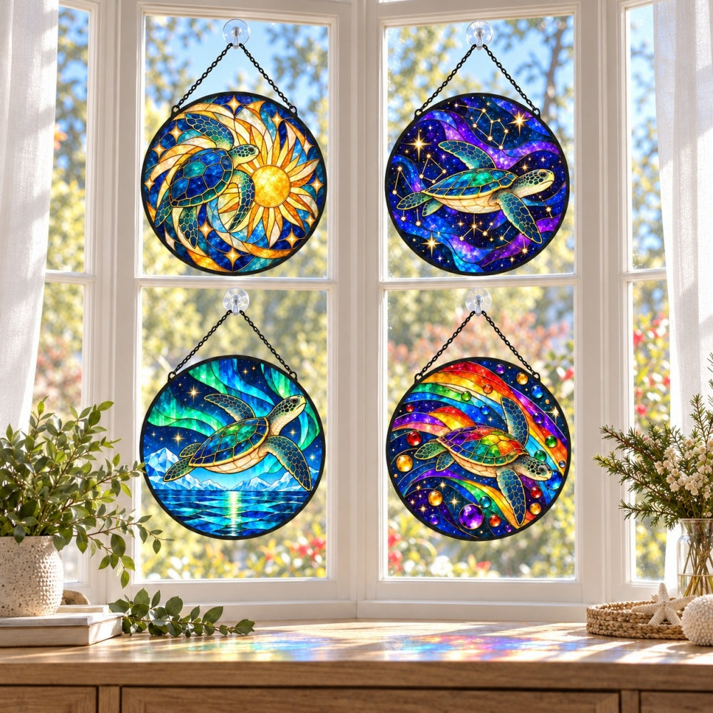 Stained Glass Suncatcher Set of 4 - Dreamy Starry-Sea Turtle