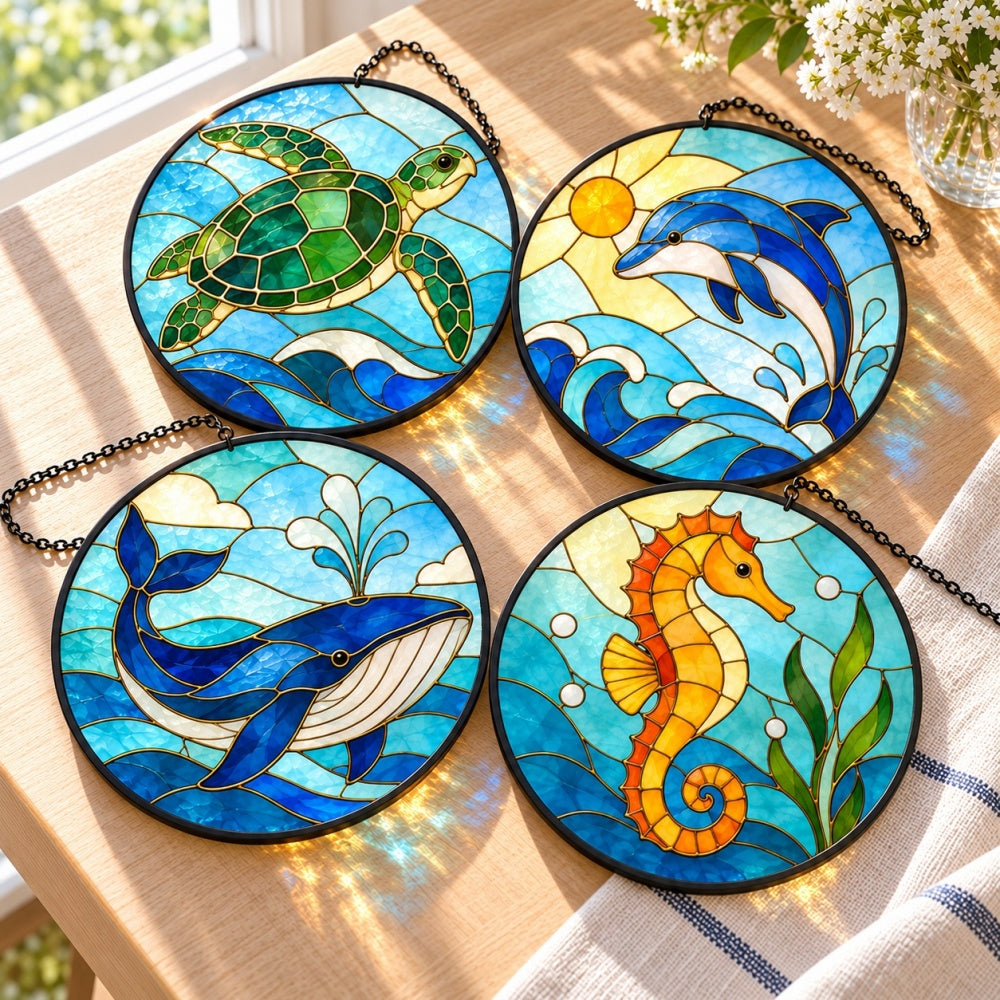 Stained Glass Suncatcher Set of 4 - Ocean Animals