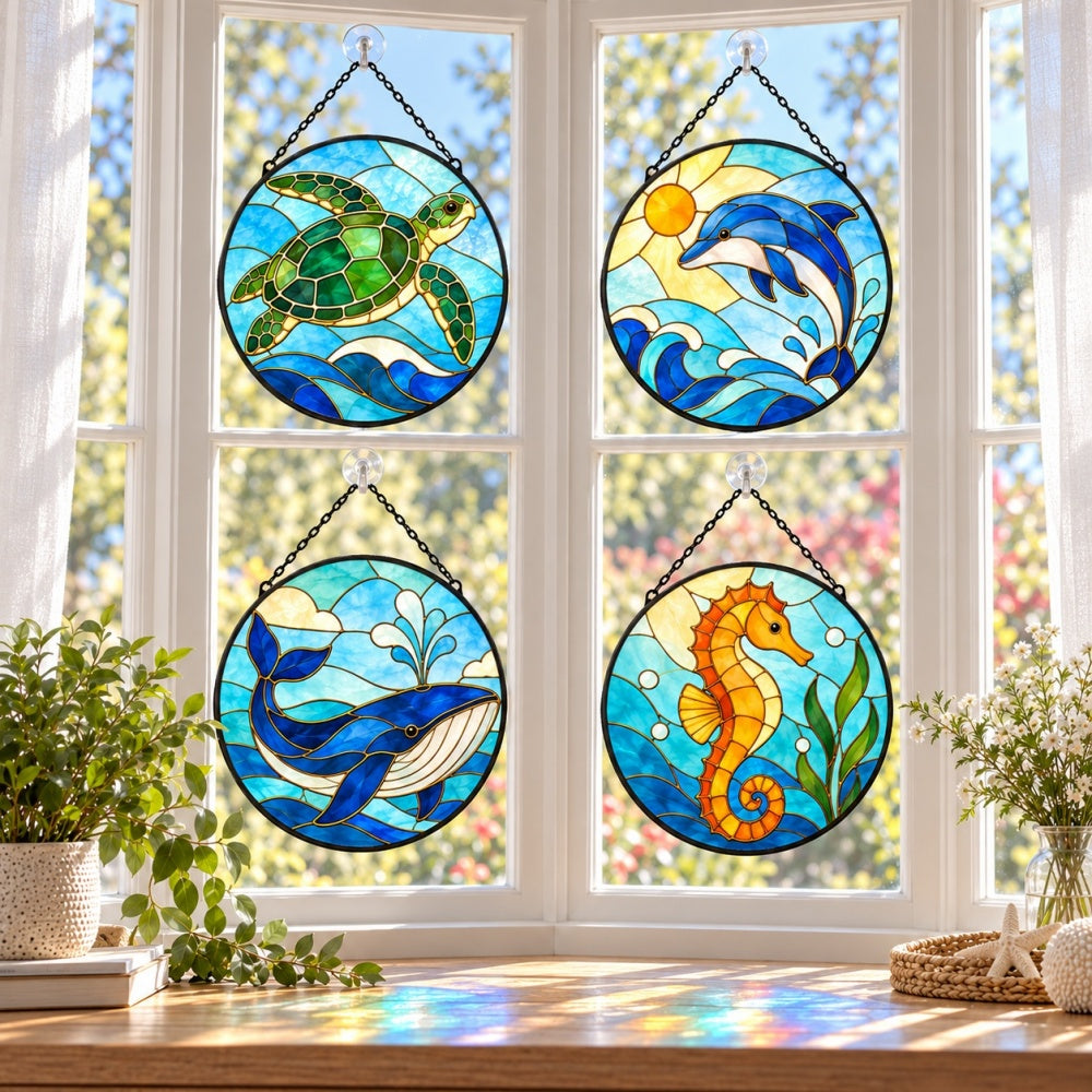 Stained Glass Suncatcher Set of 4 - Ocean Animals