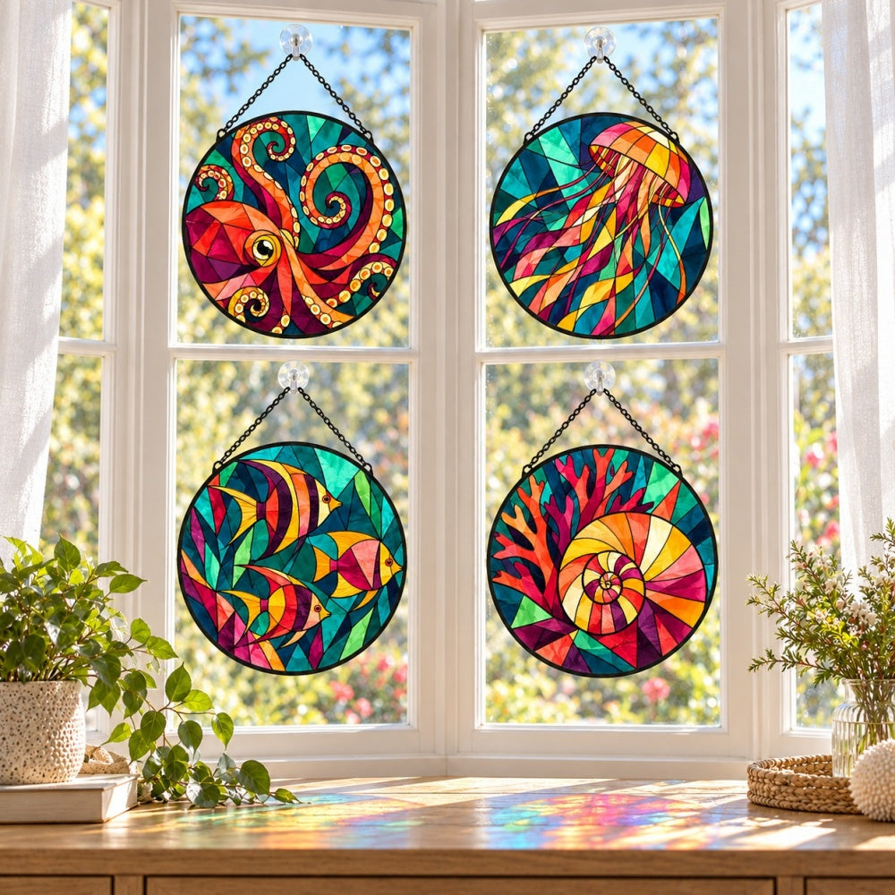 Stained Glass Suncatcher Set of 4 - Undersea World Animals
