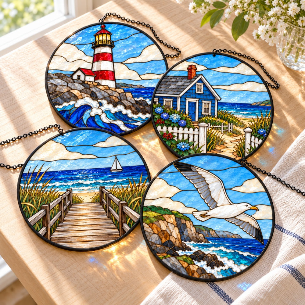 Stained Glass Suncatcher Set of 4 - Iconic Coastal Landmarks