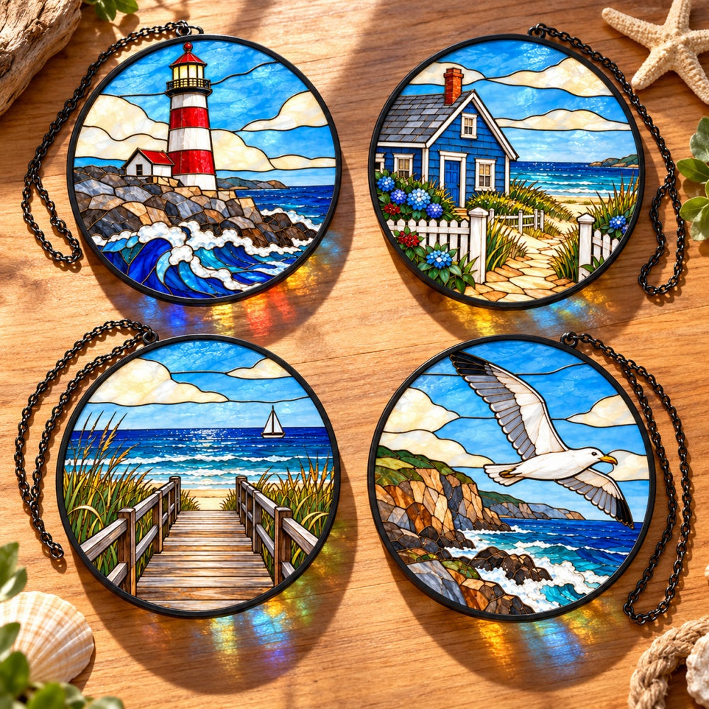 Stained Glass Suncatcher Set of 4 - Iconic Coastal Landmarks