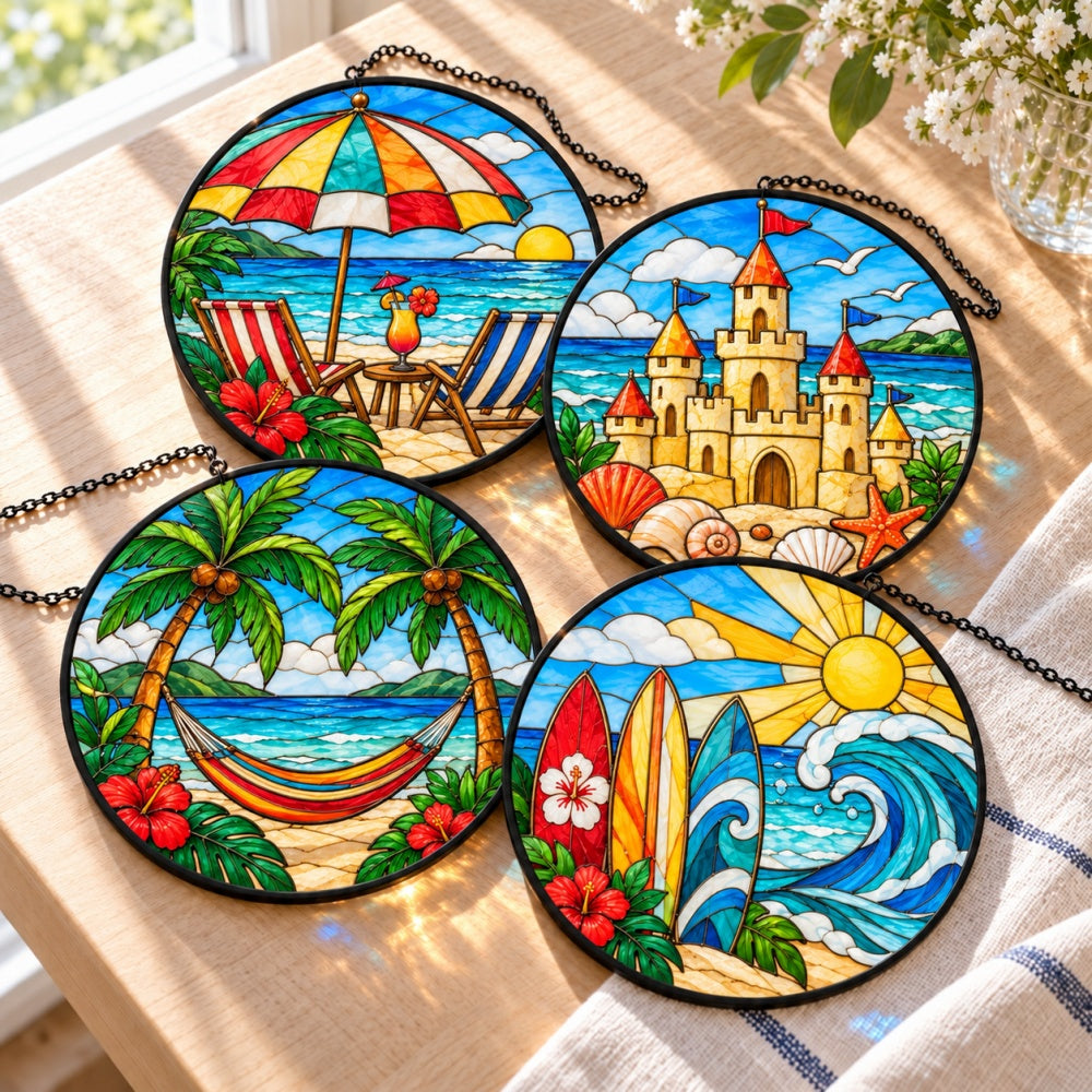 Stained Glass Suncatcher Set of 4 - Joyful Beach Holidays