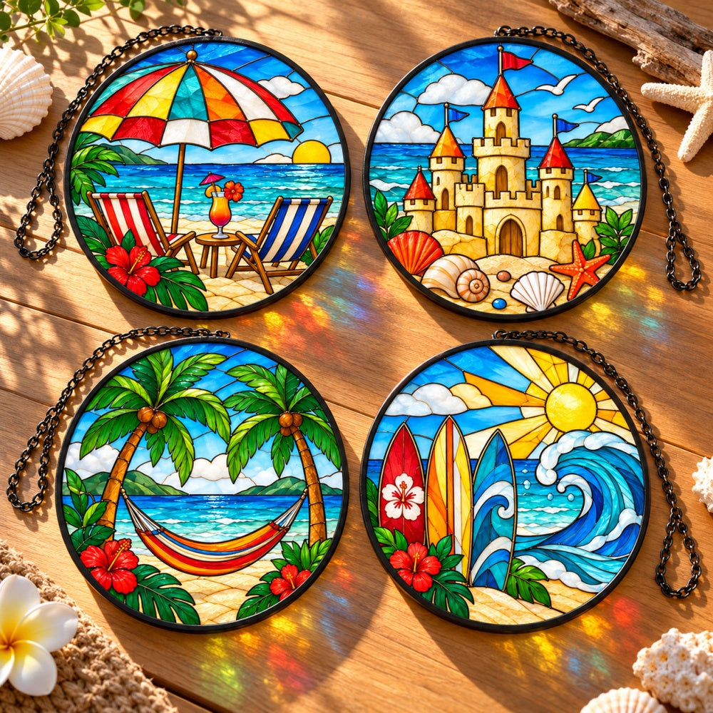 Stained Glass Suncatcher Set of 4 - Joyful Beach Holidays