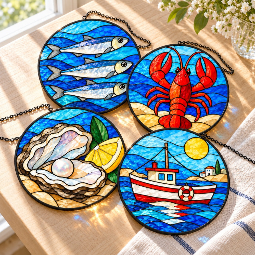 Stained Glass Suncatcher Set of 4 - Mediterranean Harbor
