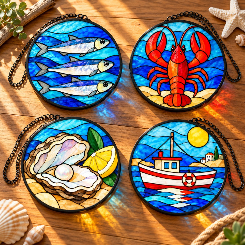 Stained Glass Suncatcher Set of 4 - Mediterranean Harbor