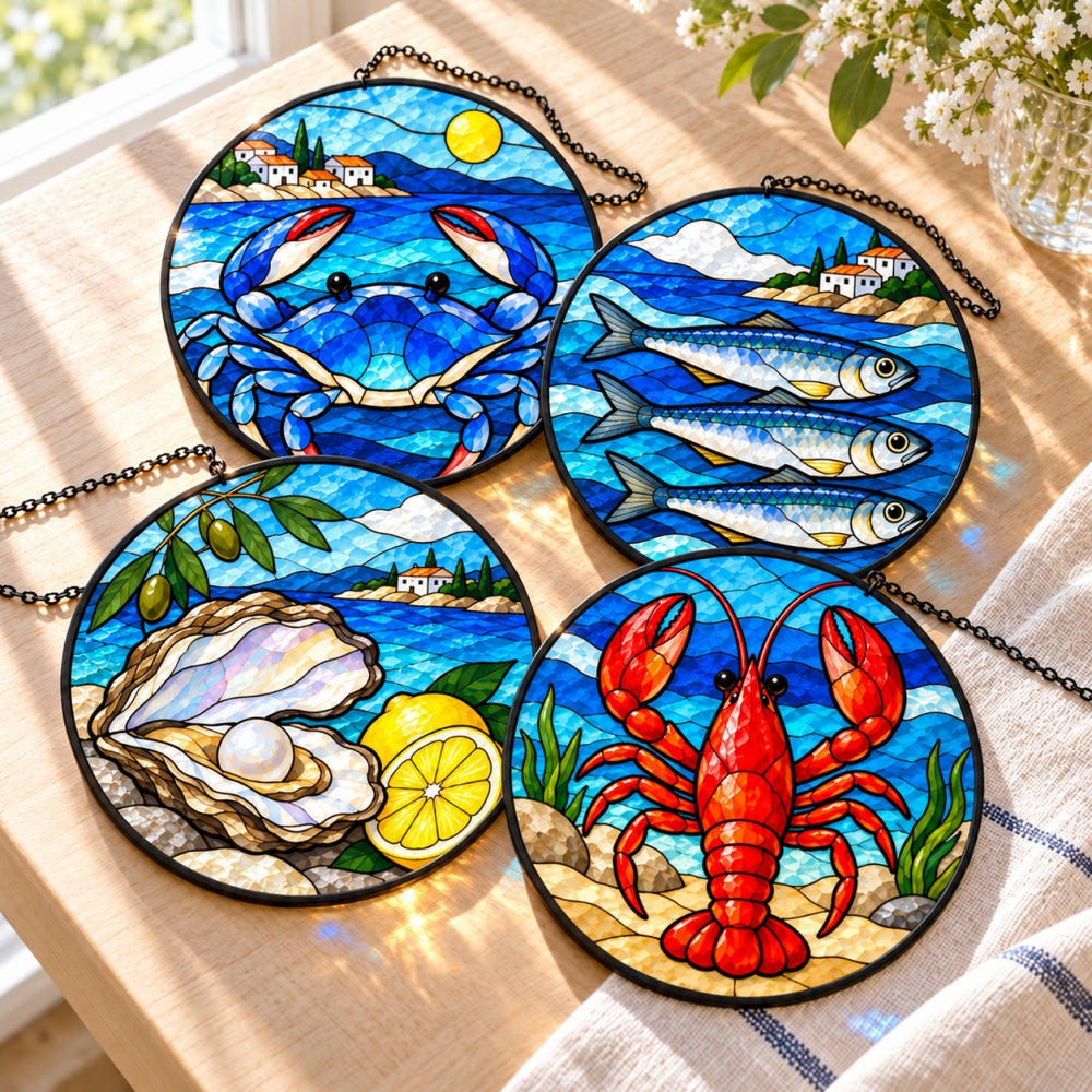 Stained Glass Suncatcher Set of 4 - Mediterranean Seaside