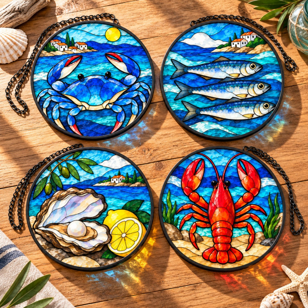 Stained Glass Suncatcher Set of 4 - Mediterranean Seaside