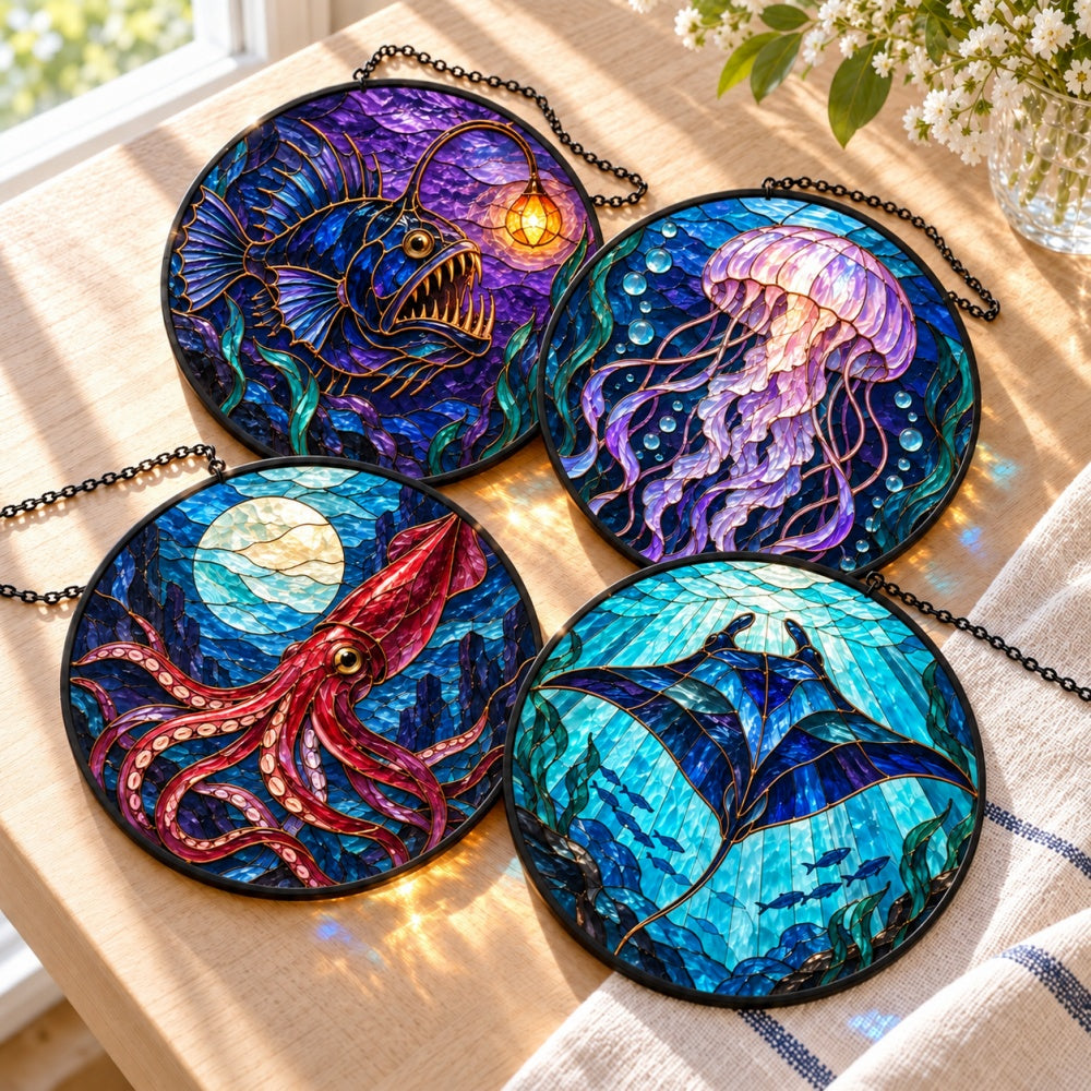 Stained Glass Suncatcher Set of 4 - Mysterious Deep Sea
