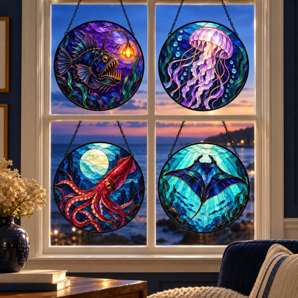 Stained Glass Suncatcher Set of 4 - Mysterious Deep Sea