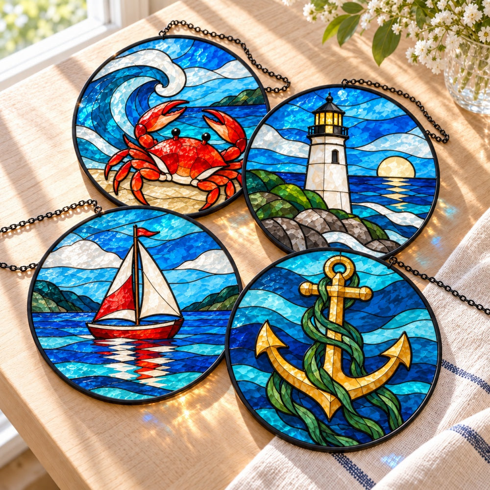 Stained Glass Suncatcher Set of 4 - Nautical Coast
