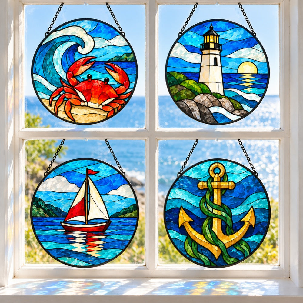 Stained Glass Suncatcher Set of 4 - Nautical Coast