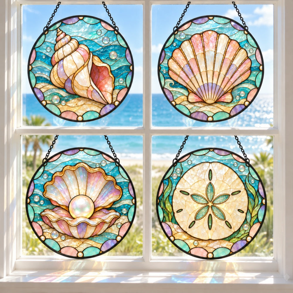 Stained Glass Suncatcher Set of 4 - Pastel Ocean Treasures