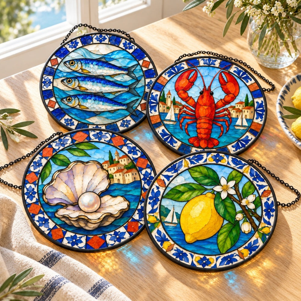 Stained Glass Suncatcher Set of 4 - Riviera Folk Seafood