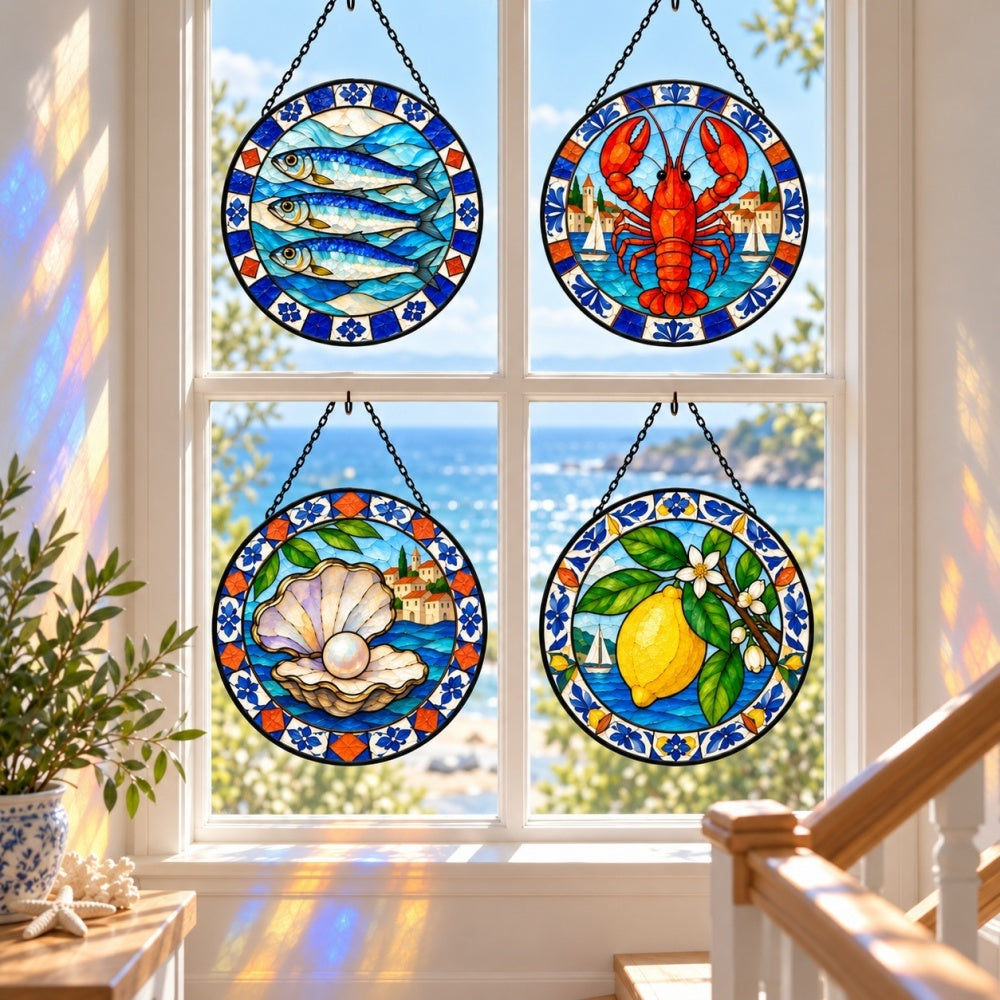 Stained Glass Suncatcher Set of 4 - Riviera Folk Seafood