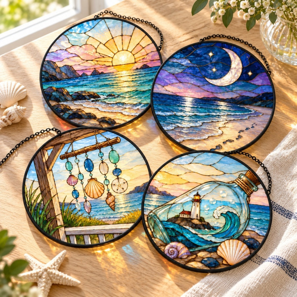 Stained Glass Suncatcher Set of 4 - Serene Coastal Moments