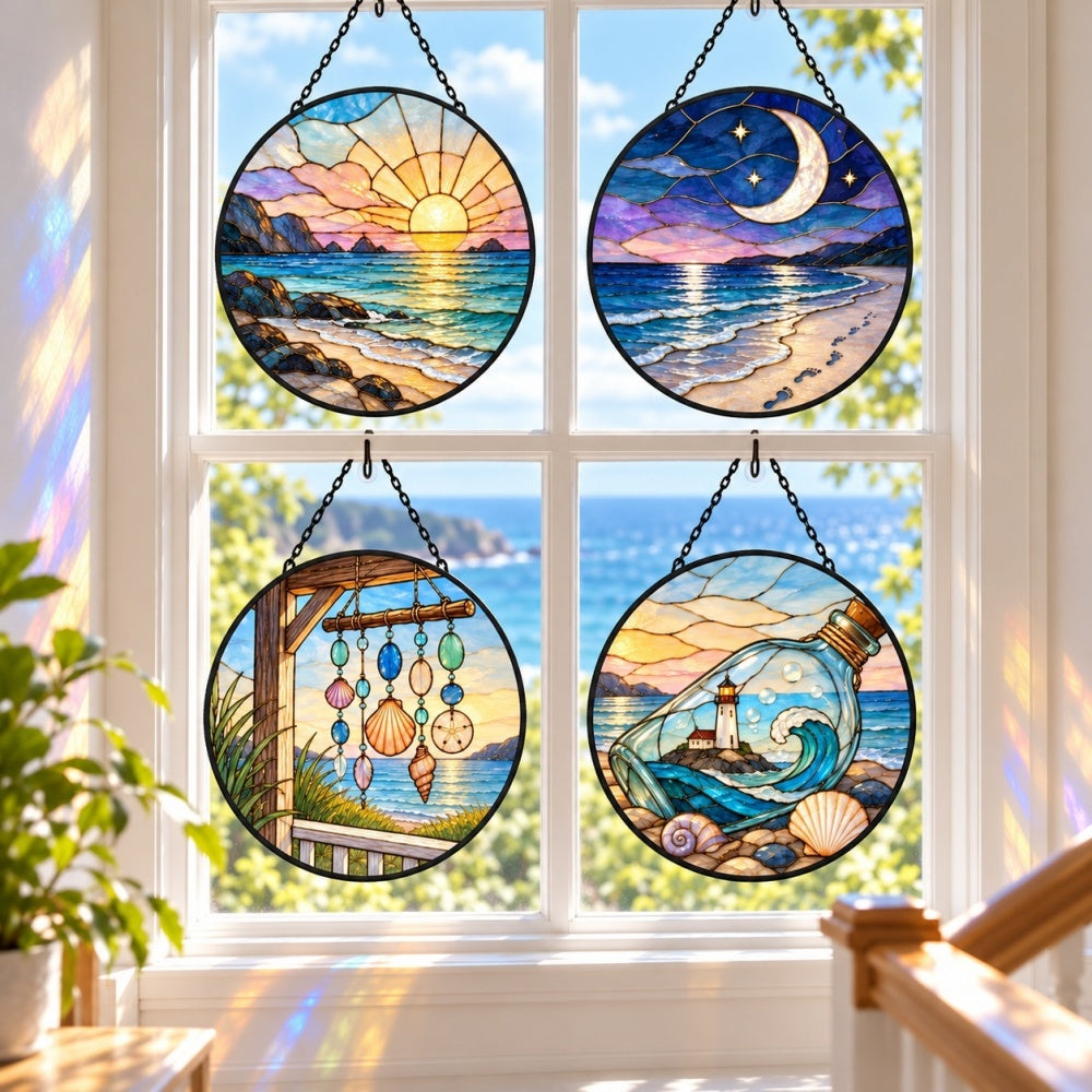 Stained Glass Suncatcher Set of 4 - Serene Coastal Moments