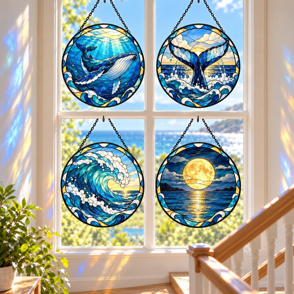 Stained Glass Suncatcher Set of 4 - Song of the Humpback Whale