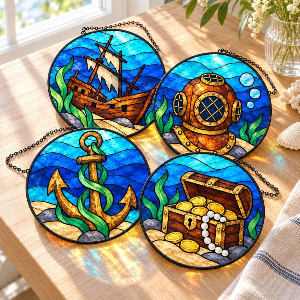 Stained Glass Suncatcher Set of 4 - Sunken Treasure