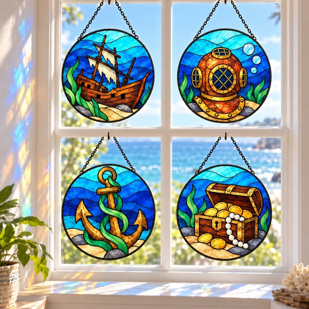 Stained Glass Suncatcher Set of 4 - Sunken Treasure
