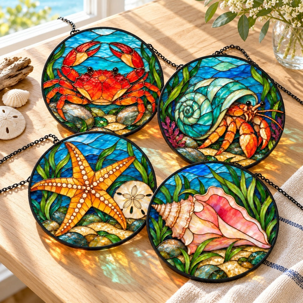 Stained Glass Suncatcher Set of 4 - Tide Pool Treasures
