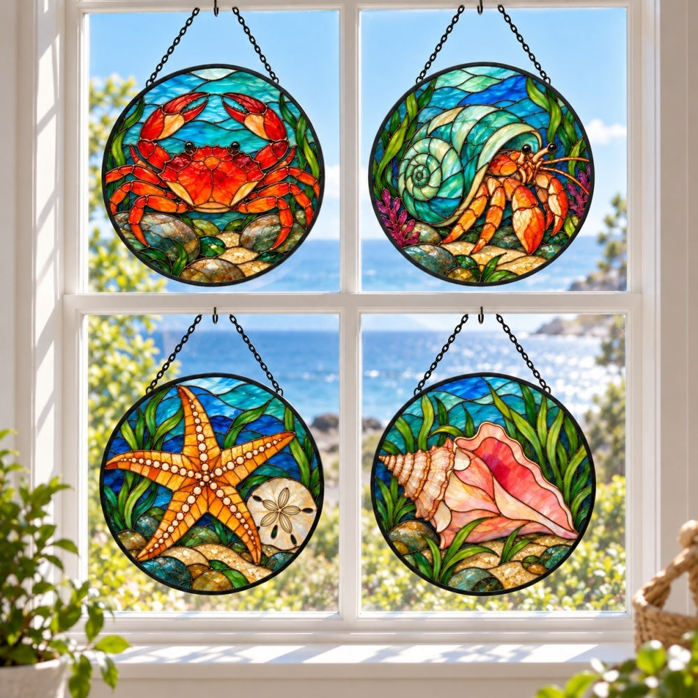 Stained Glass Suncatcher Set of 4 - Tide Pool Treasures