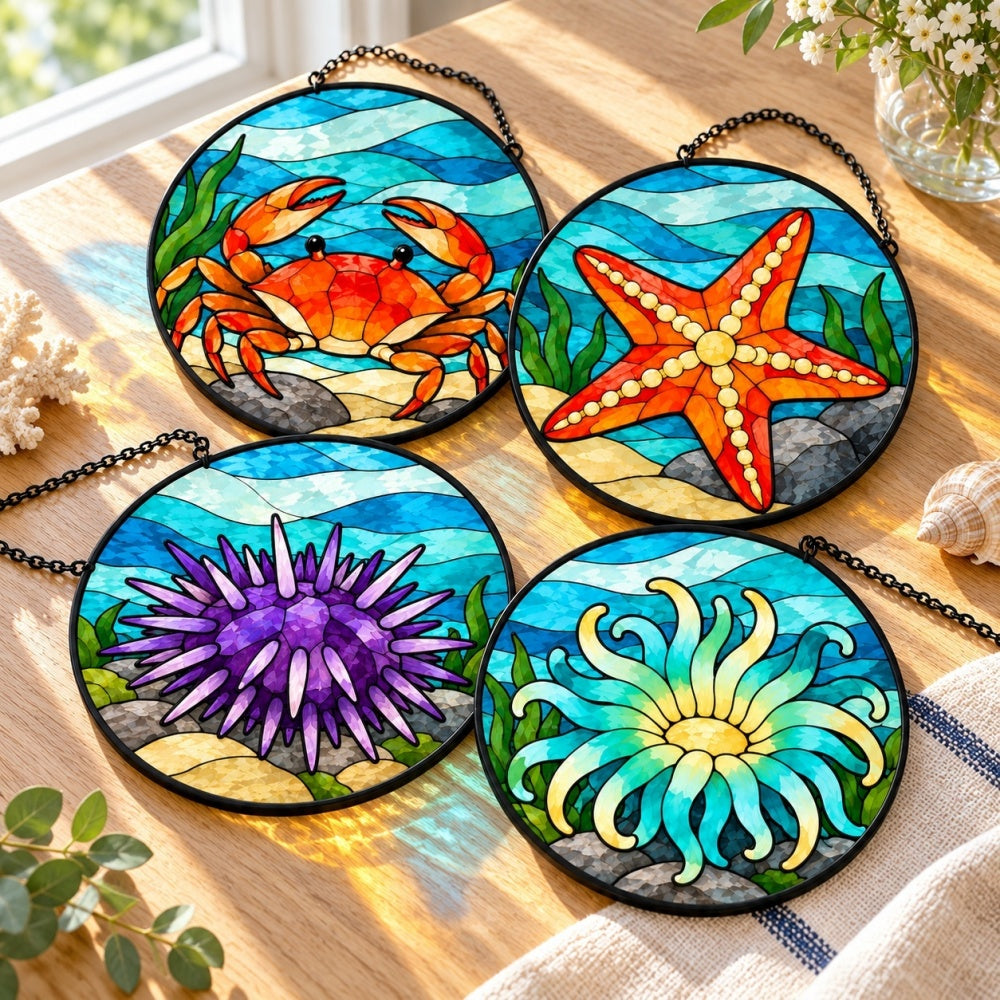 Stained Glass Suncatcher Set of 4 - Tidepool Wonders