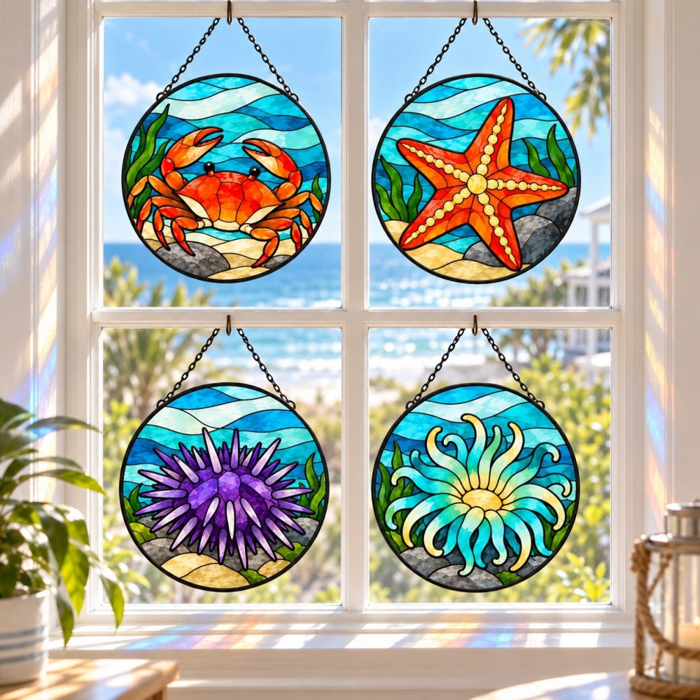 Stained Glass Suncatcher Set of 4 - Tidepool Wonders