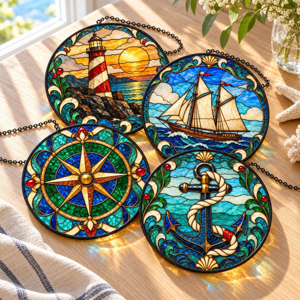Stained Glass Suncatcher Set of 4 - Vintage Seafarer