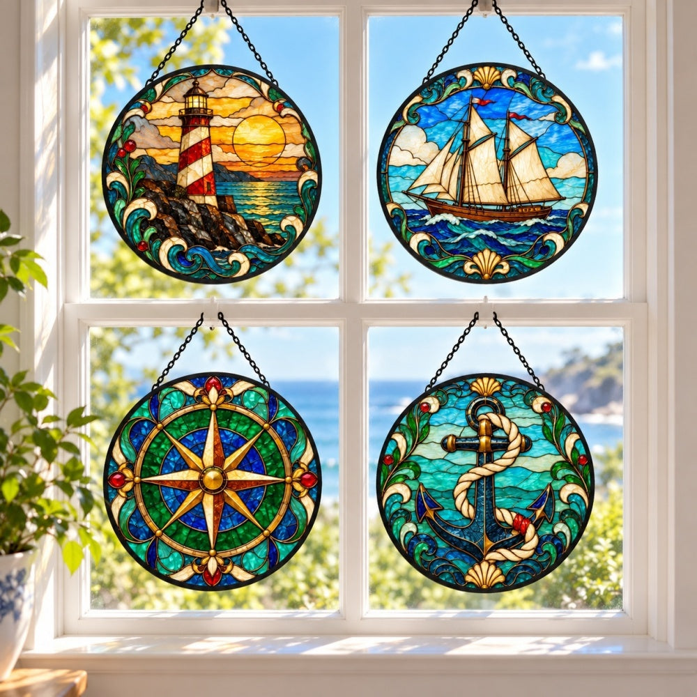 Stained Glass Suncatcher Set of 4 - Vintage Seafarer