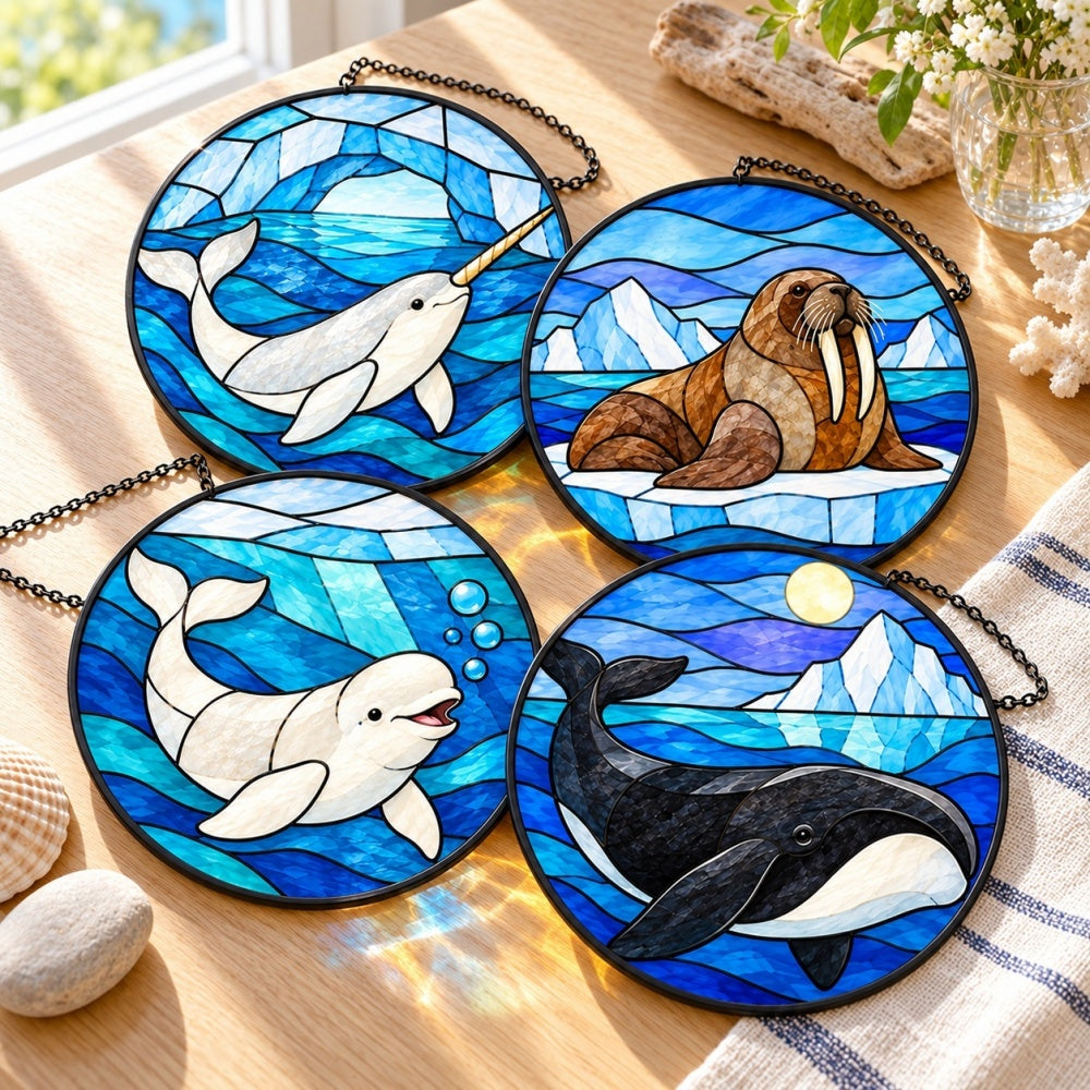 Stained Glass Suncatcher Set of 4 - Wonders of the Frozen Sea