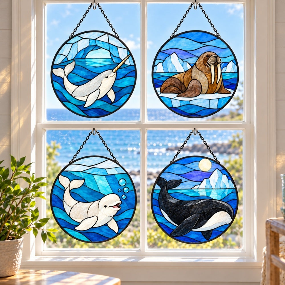 Stained Glass Suncatcher Set of 4 - Wonders of the Frozen Sea