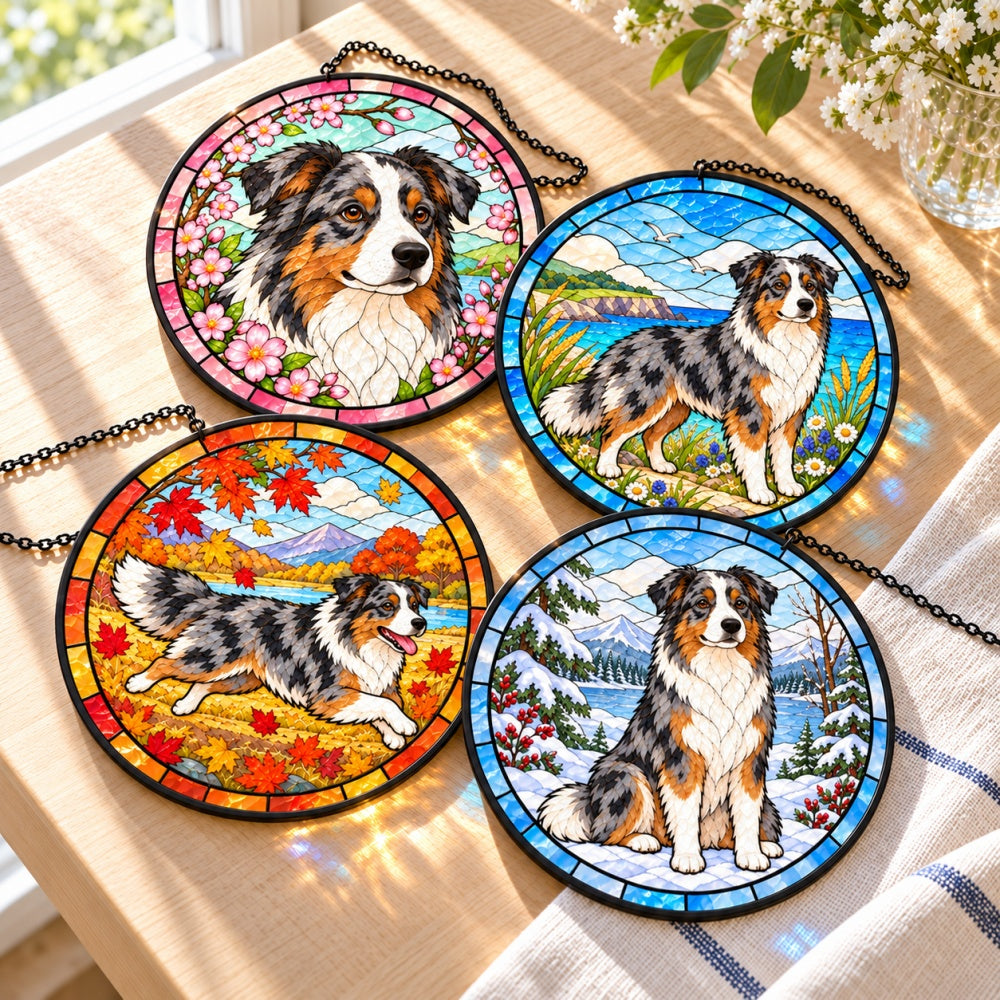 Stained Glass Suncatcher Set of 4 - Australian Shepherd