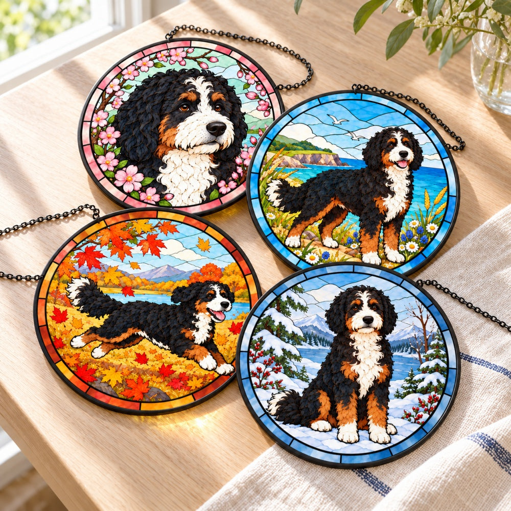 Stained Glass Suncatcher Set of 4 - Bernedoodle