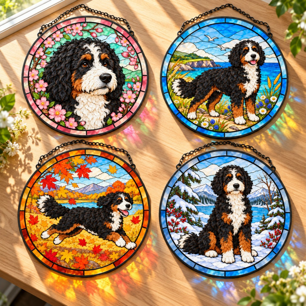 Stained Glass Suncatcher Set of 4 - Bernedoodle