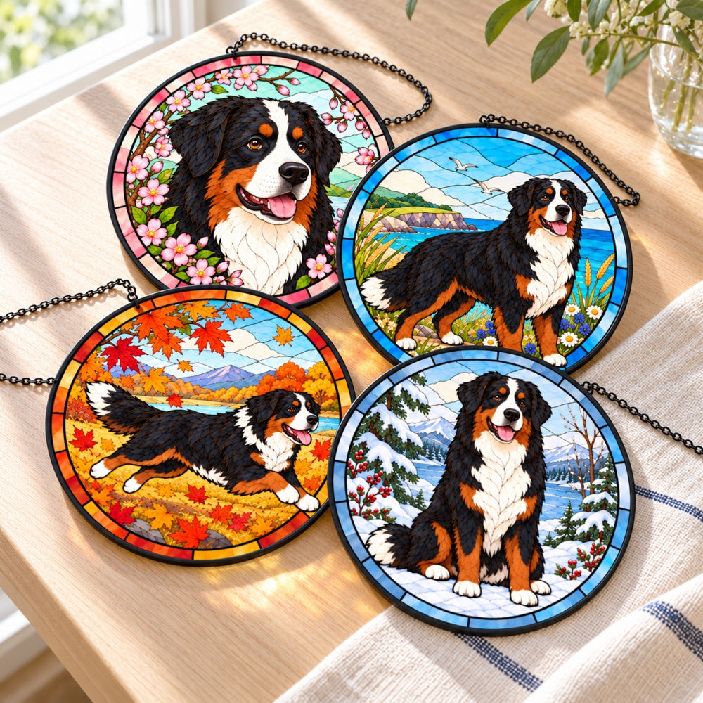 Stained Glass Suncatcher Set of 4 - Bernese Mountain Dog