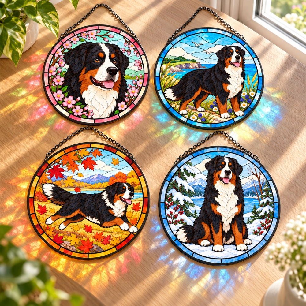 Stained Glass Suncatcher Set of 4 - Bernese Mountain Dog