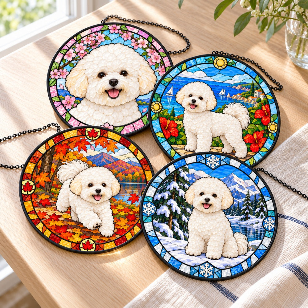 Stained Glass Suncatcher Set of 4 - Bichon Frise